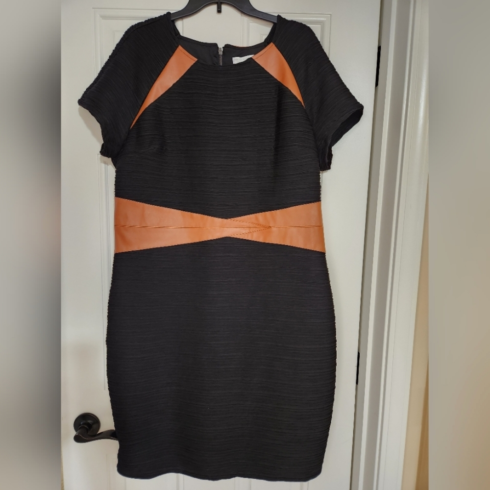 New York & Company Black Dress w/Faux Leather Accents